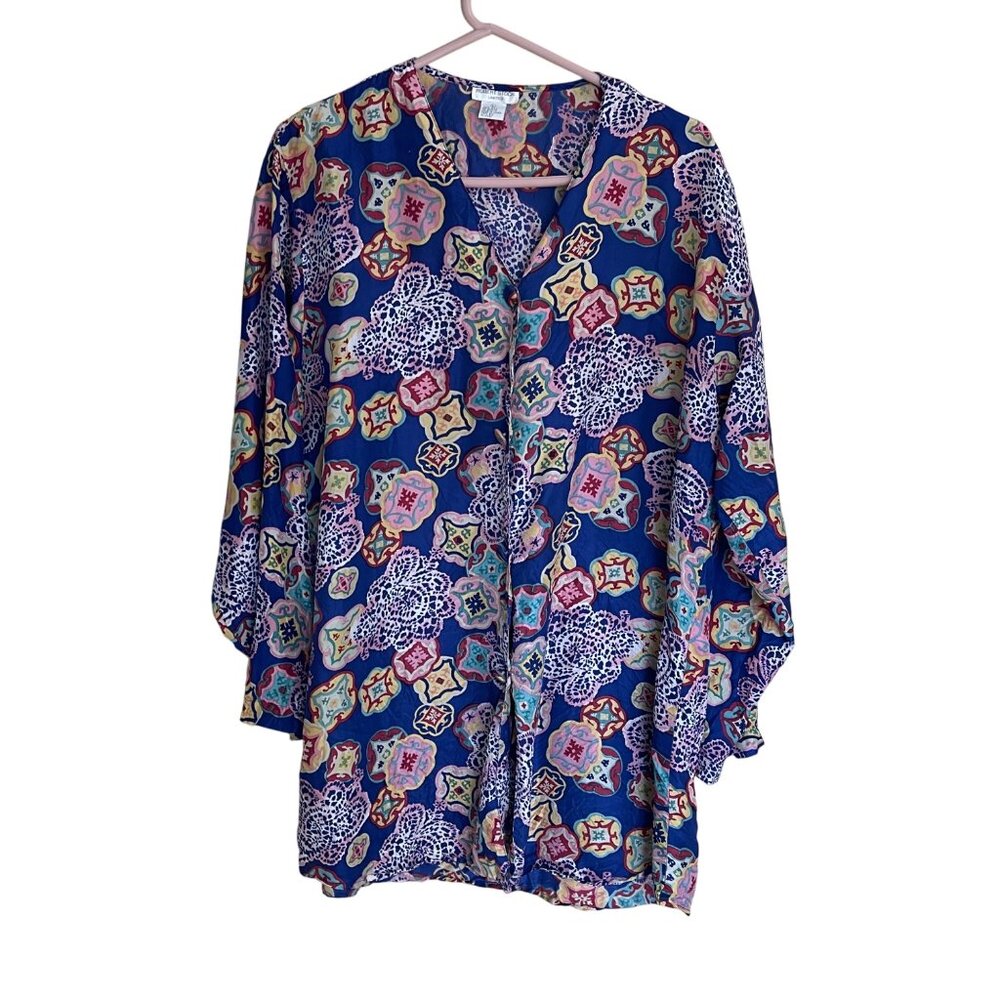 Robert Stock Limited Vintage Womens Dress Size Large Multicolor Tunic Pure Silk - Picture 10 of 11